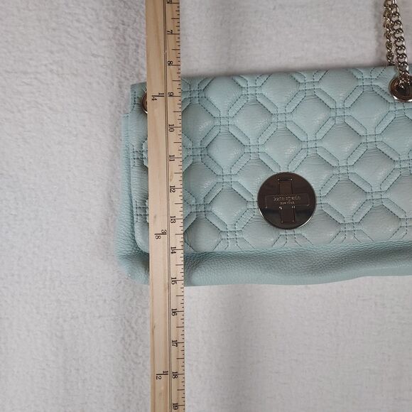 Kate Spade Quilted Pebbled Leather Turnlock Shoulder Bag Blue Gold Chain - Picture 11 of 16